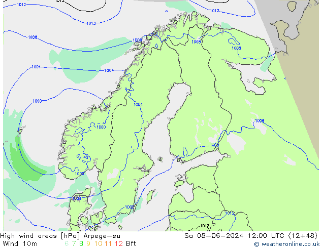 High wind areas Arpege-eu Sa 08.06.2024 12 UTC