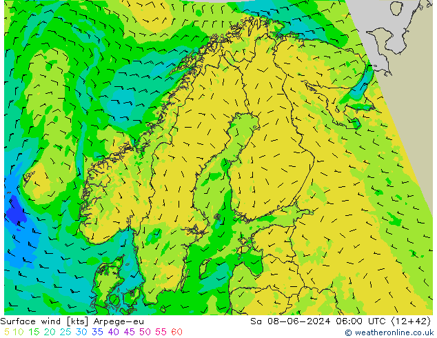 Surface wind Arpege-eu Sa 08.06.2024 06 UTC