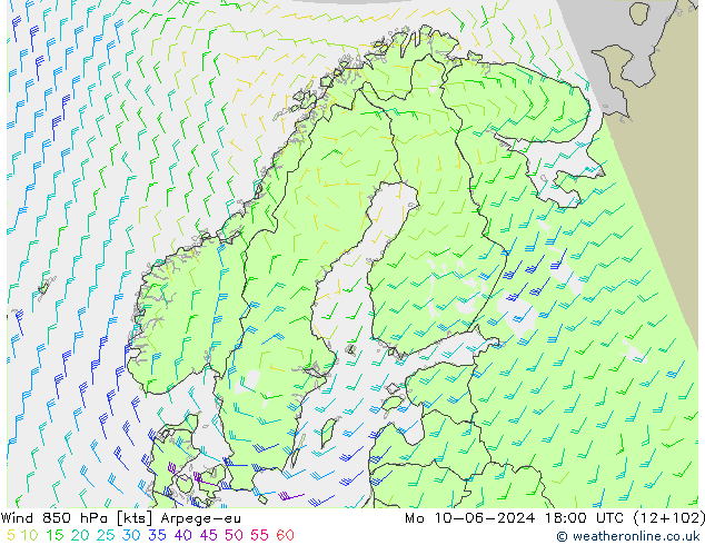 Wind 850 hPa Arpege-eu Mo 10.06.2024 18 UTC