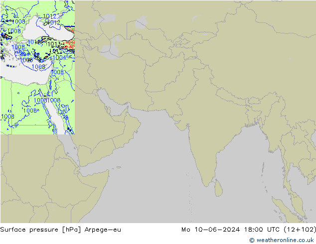 Surface pressure Arpege-eu Mo 10.06.2024 18 UTC