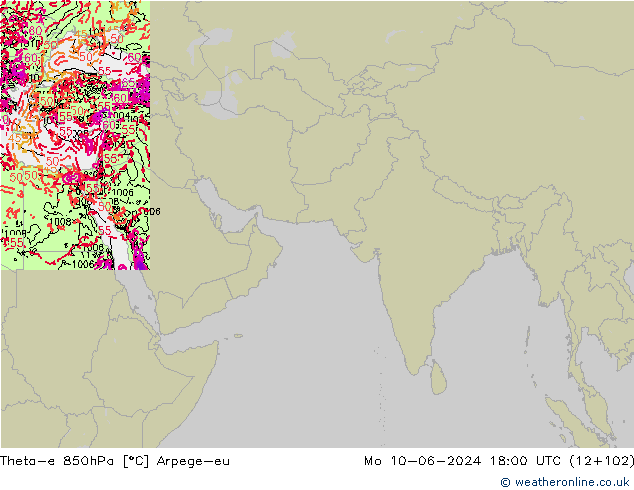 Theta-e 850hPa Arpege-eu Mo 10.06.2024 18 UTC