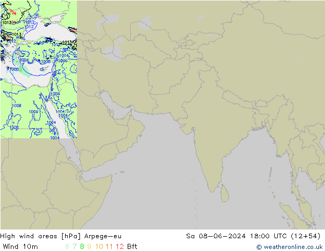 yüksek rüzgarlı alanlar Arpege-eu Cts 08.06.2024 18 UTC