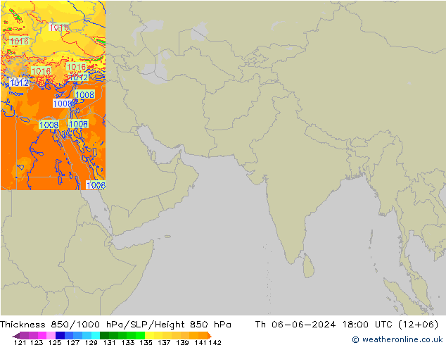850-1000 hPa Kalınlığı Arpege-eu Per 06.06.2024 18 UTC