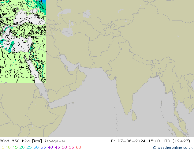 Vento 850 hPa Arpege-eu Sex 07.06.2024 15 UTC