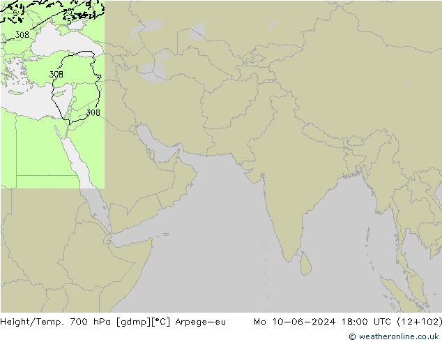 Height/Temp. 700 hPa Arpege-eu Mo 10.06.2024 18 UTC