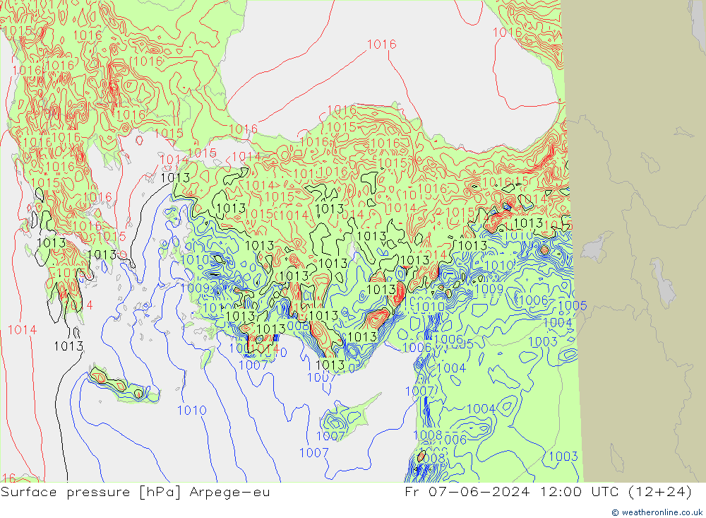 Surface pressure Arpege-eu Fr 07.06.2024 12 UTC