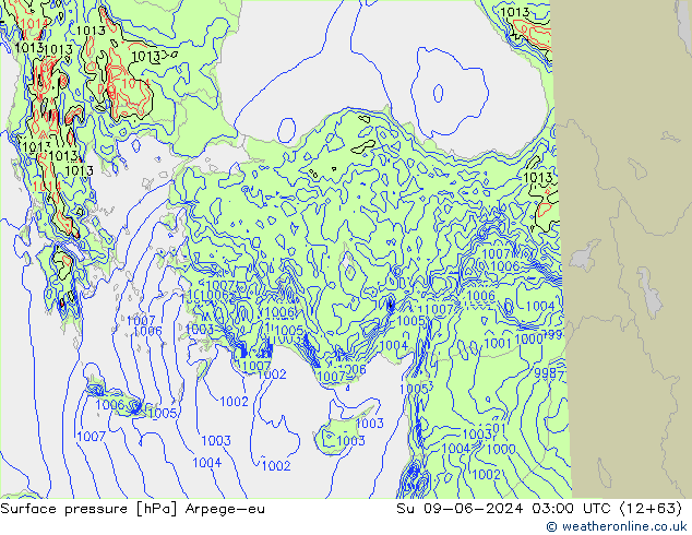 Luchtdruk (Grond) Arpege-eu zo 09.06.2024 03 UTC