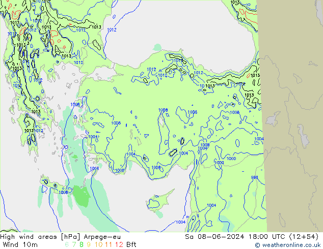 Windvelden Arpege-eu za 08.06.2024 18 UTC