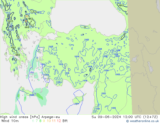 High wind areas Arpege-eu dim 09.06.2024 12 UTC