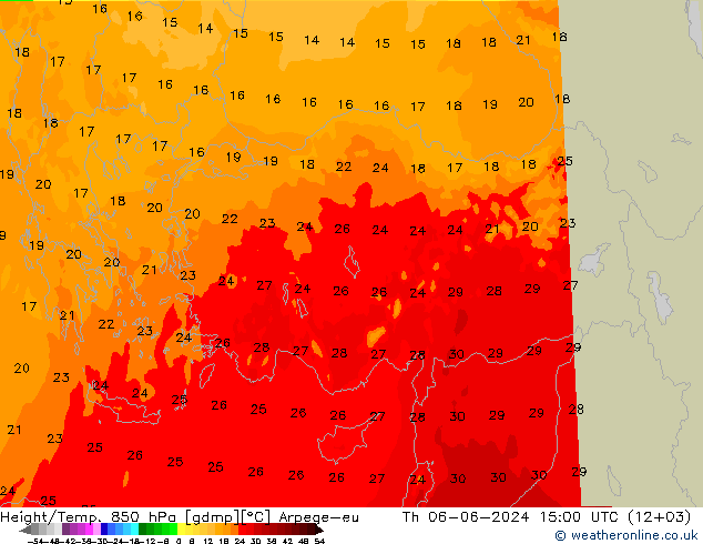 Yükseklik/Sıc. 850 hPa Arpege-eu Per 06.06.2024 15 UTC