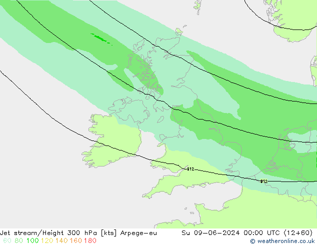 Jet stream/Height 300 hPa Arpege-eu Su 09.06.2024 00 UTC