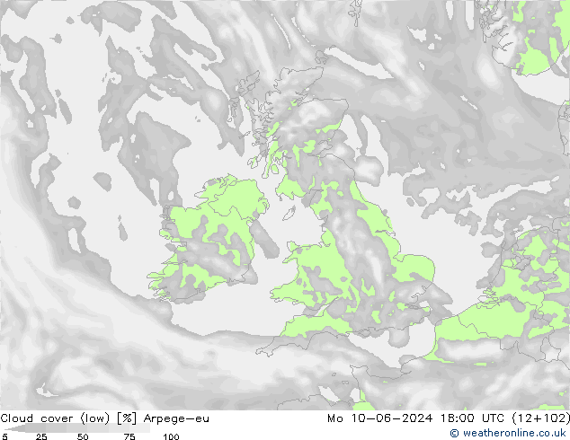 облака (низкий) Arpege-eu пн 10.06.2024 18 UTC