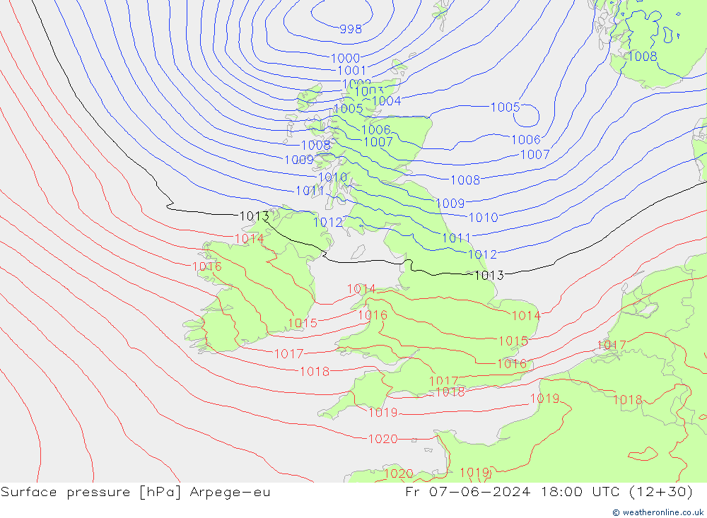 Surface pressure Arpege-eu Fr 07.06.2024 18 UTC