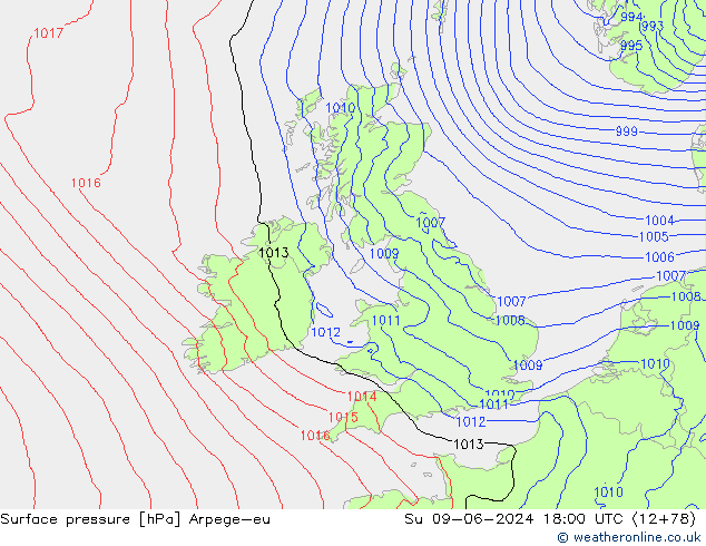 pression de l'air Arpege-eu dim 09.06.2024 18 UTC