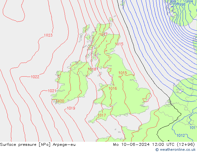 Pressione al suolo Arpege-eu lun 10.06.2024 12 UTC