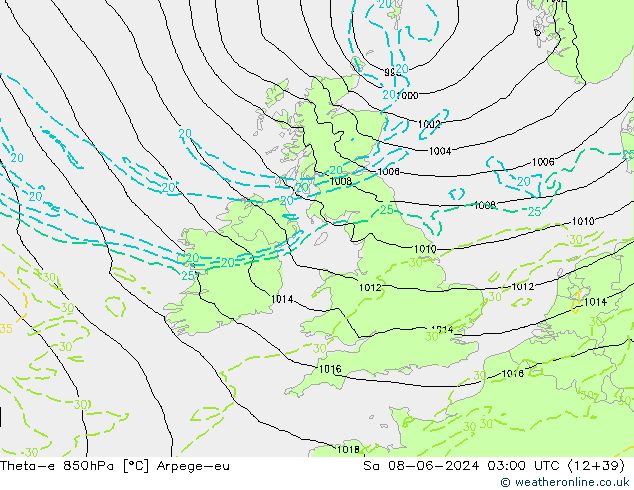 Theta-e 850hPa Arpege-eu sam 08.06.2024 03 UTC