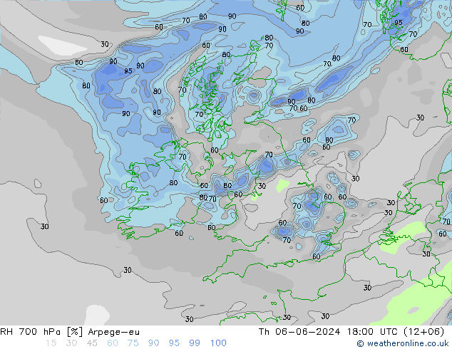 RH 700 гПа Arpege-eu чт 06.06.2024 18 UTC