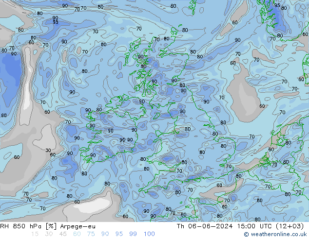 RH 850 hPa Arpege-eu Do 06.06.2024 15 UTC