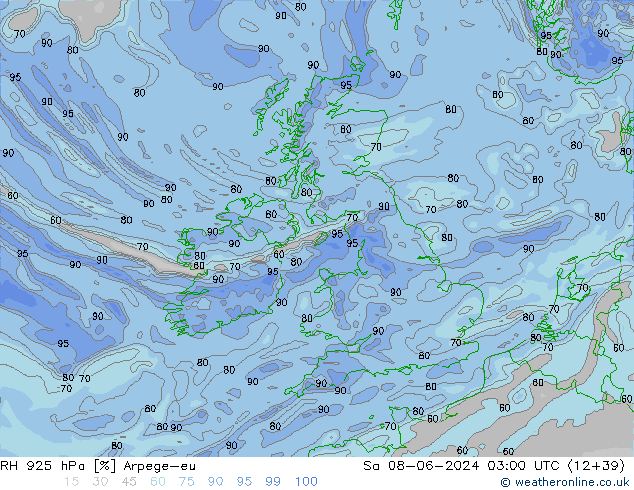 RH 925 hPa Arpege-eu Sa 08.06.2024 03 UTC