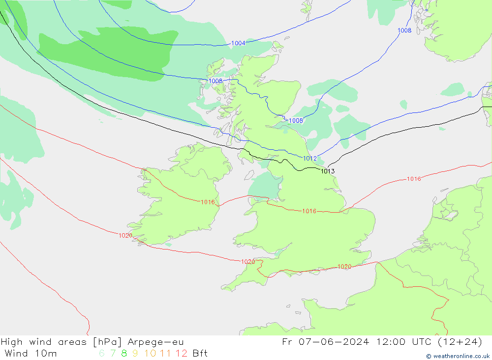 High wind areas Arpege-eu пт 07.06.2024 12 UTC