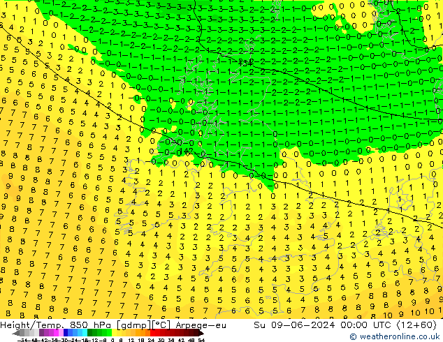 Hoogte/Temp. 850 hPa Arpege-eu zo 09.06.2024 00 UTC