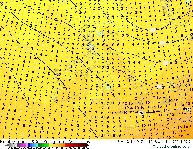 Geop./Temp. 925 hPa Arpege-eu sáb 08.06.2024 12 UTC