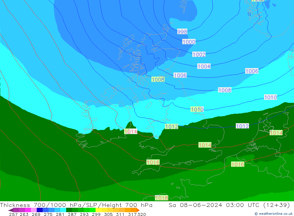 Thck 700-1000 hPa Arpege-eu Sa 08.06.2024 03 UTC