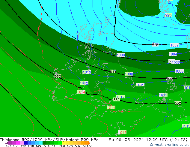 Thck 500-1000hPa Arpege-eu  09.06.2024 12 UTC