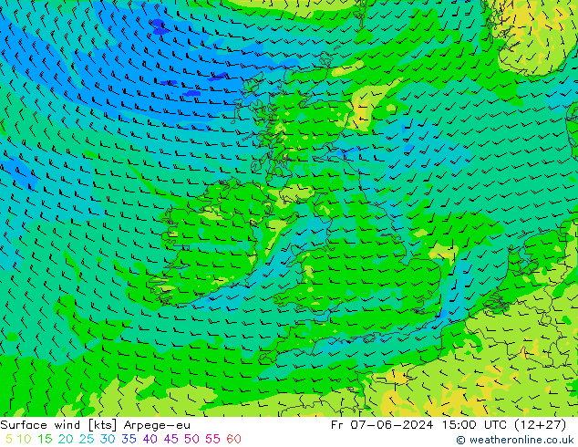 Rüzgar 10 m Arpege-eu Cu 07.06.2024 15 UTC