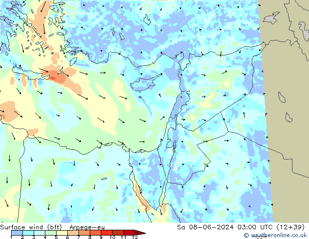 Rüzgar 10 m (bft) Arpege-eu Cts 08.06.2024 03 UTC