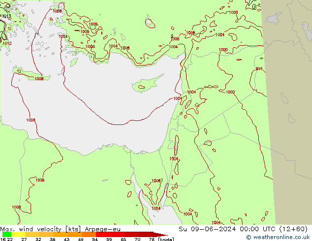 Max. wind velocity Arpege-eu Ne 09.06.2024 00 UTC