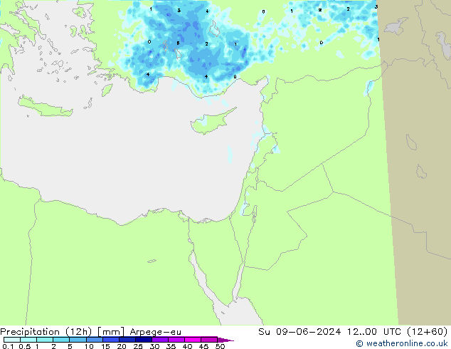 осадки (12h) Arpege-eu Вс 09.06.2024 00 UTC