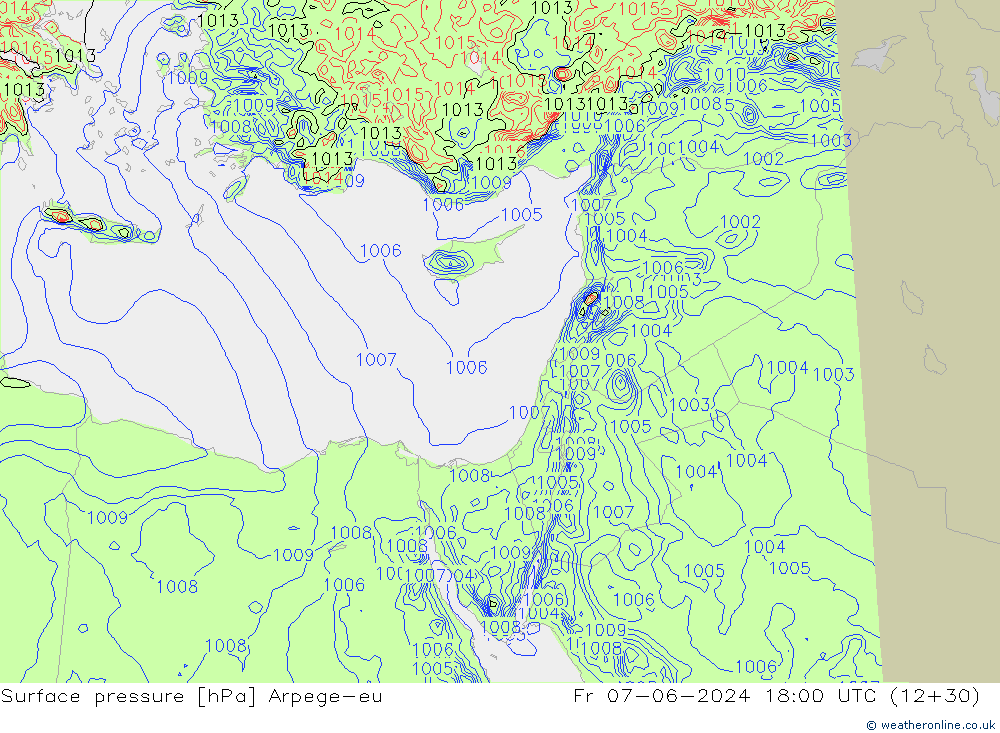 приземное давление Arpege-eu пт 07.06.2024 18 UTC