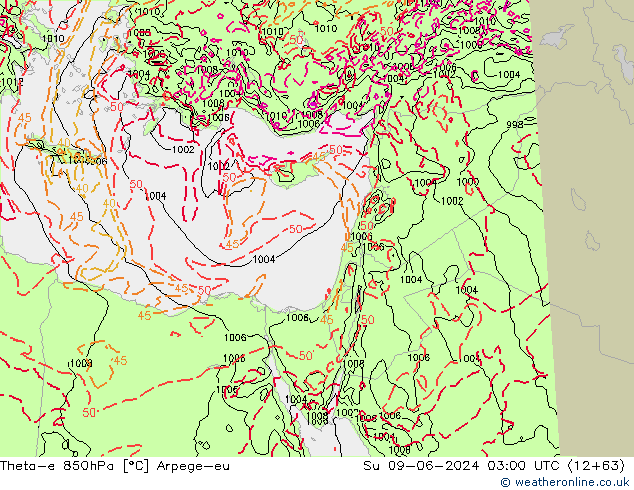 Theta-e 850hPa Arpege-eu  09.06.2024 03 UTC