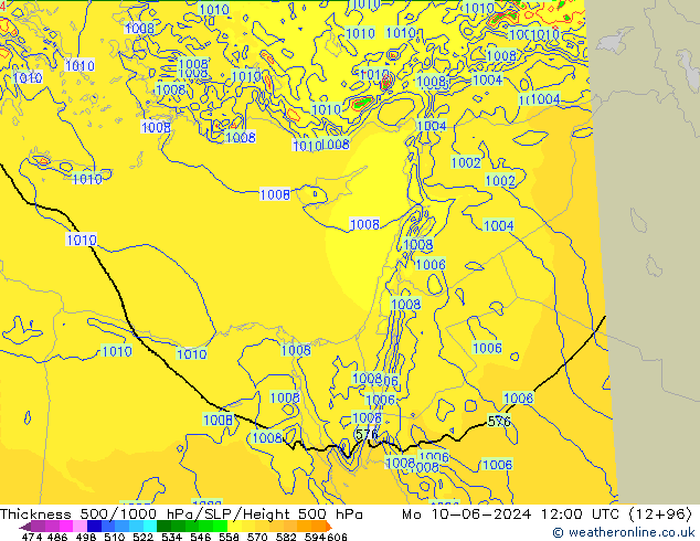 Thck 500-1000гПа Arpege-eu пн 10.06.2024 12 UTC