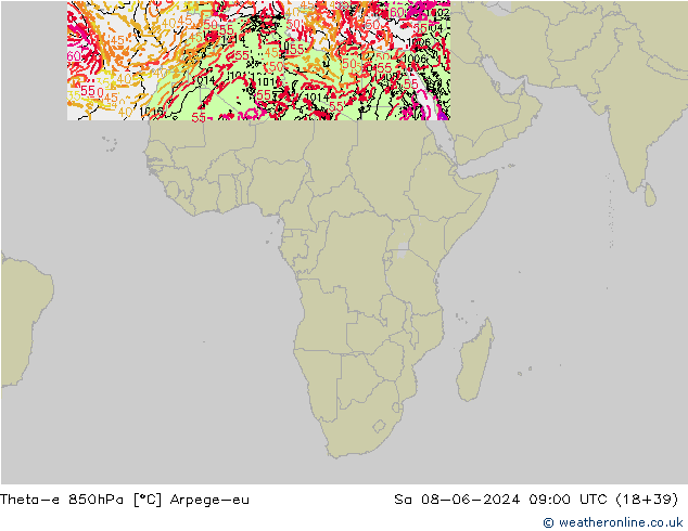 Theta-e 850hPa Arpege-eu sam 08.06.2024 09 UTC