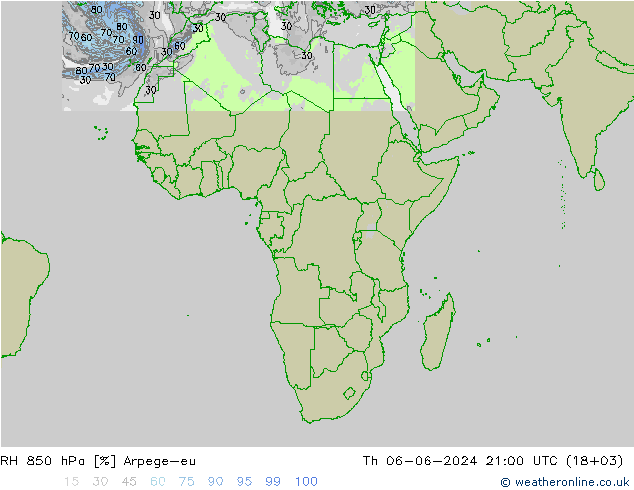 RH 850 hPa Arpege-eu Th 06.06.2024 21 UTC