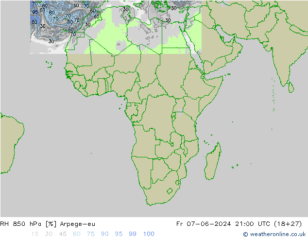 RH 850 hPa Arpege-eu Fr 07.06.2024 21 UTC