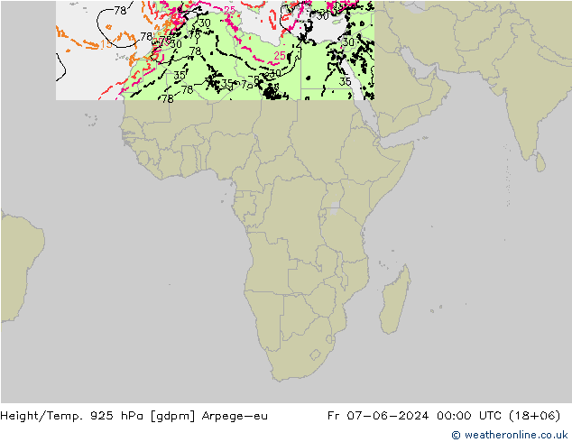 Height/Temp. 925 гПа Arpege-eu пт 07.06.2024 00 UTC