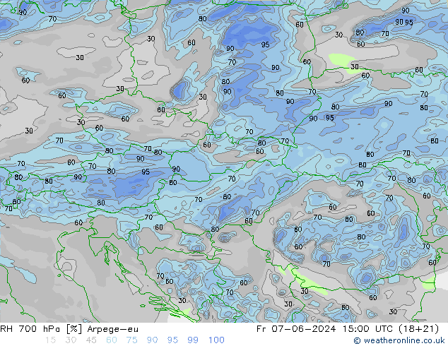 RH 700 hPa Arpege-eu Pá 07.06.2024 15 UTC