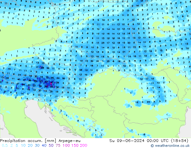 Toplam Yağış Arpege-eu Paz 09.06.2024 00 UTC