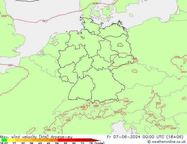 Windböen Arpege-eu Fr 07.06.2024 00 UTC