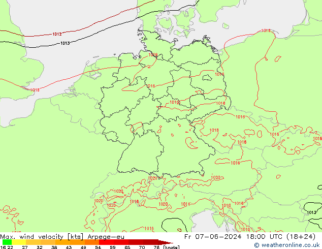 Maks. Rüzgar Hızı Arpege-eu Cu 07.06.2024 18 UTC