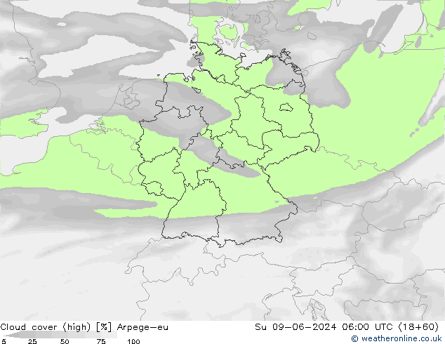 Nuages (élevé) Arpege-eu dim 09.06.2024 06 UTC