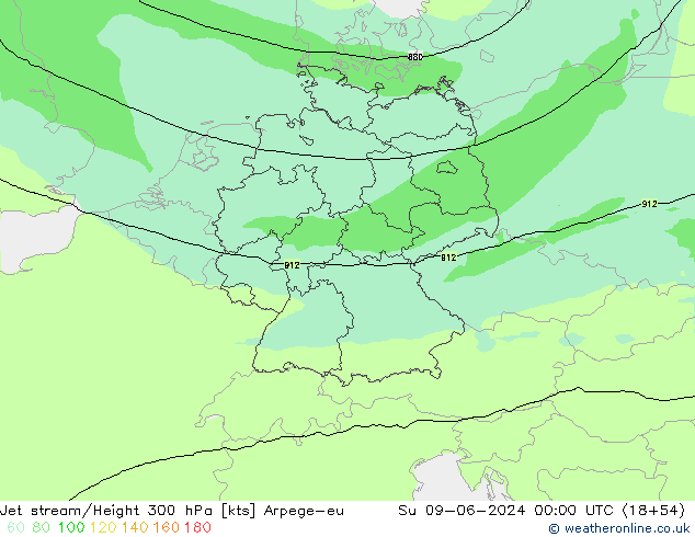 Jet stream/Height 300 hPa Arpege-eu Su 09.06.2024 00 UTC