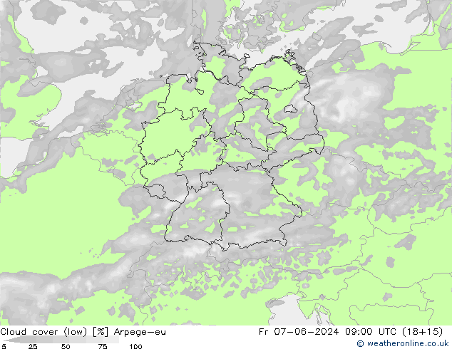 Cloud cover (low) Arpege-eu Fr 07.06.2024 09 UTC