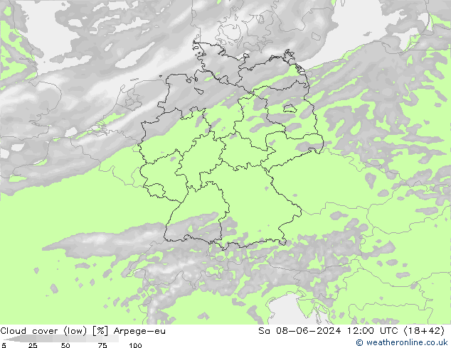 zachmurzenie (niskie) Arpege-eu so. 08.06.2024 12 UTC