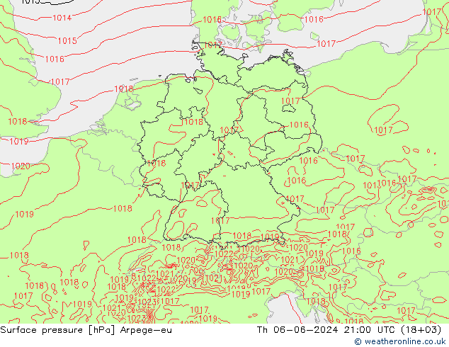 Atmosférický tlak Arpege-eu Čt 06.06.2024 21 UTC