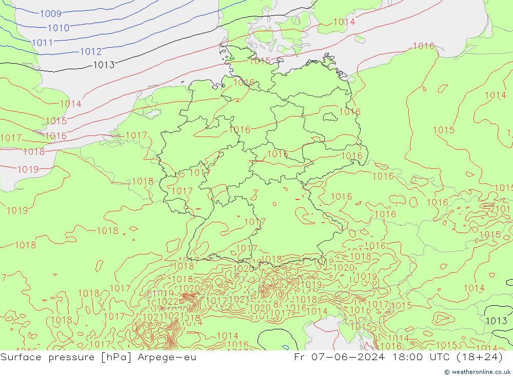 Bodendruck Arpege-eu Fr 07.06.2024 18 UTC