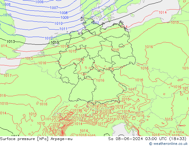 Yer basıncı Arpege-eu Cts 08.06.2024 03 UTC